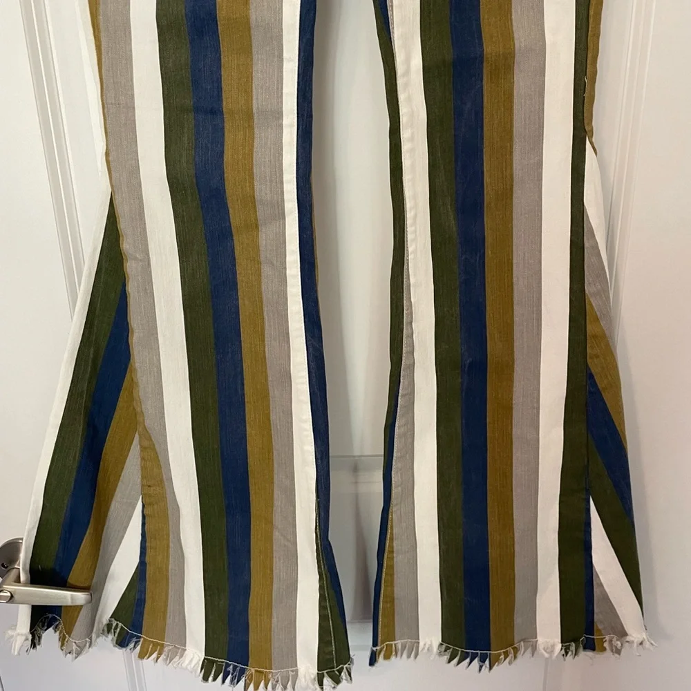 NWT Saint & Hearts Green Multi Striped Bell Bottoms jeans retro style Flares - Picture 4 of 7